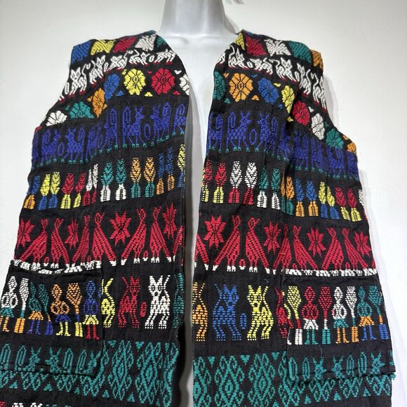 Vintage Pelux Handwoven Guatemalan Indian Boho Blanket vest - Picture 4 of 8